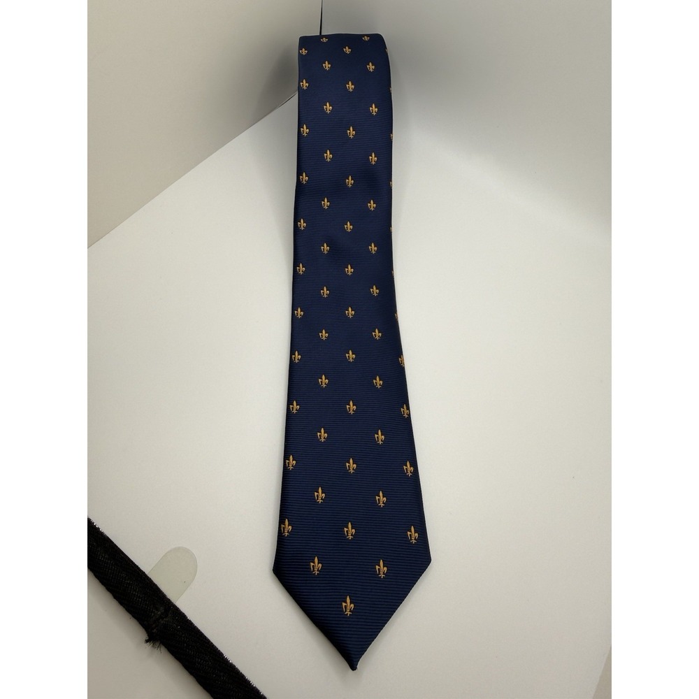 Creazioni Tucci Firenze Blue Tie Gold Fleur de Lis 100% Silk Italy Made 60.5x2.5